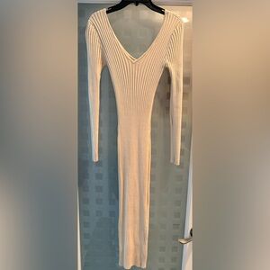 Elegant Cream Ribbed Knit Dress